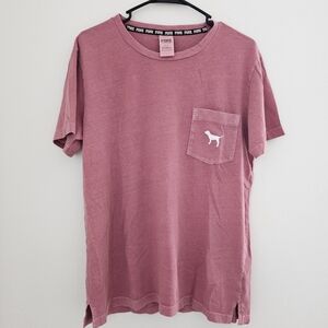 PINK Victoria's Secret Dusty Rose Pocket Tee with Dog Logo Size S